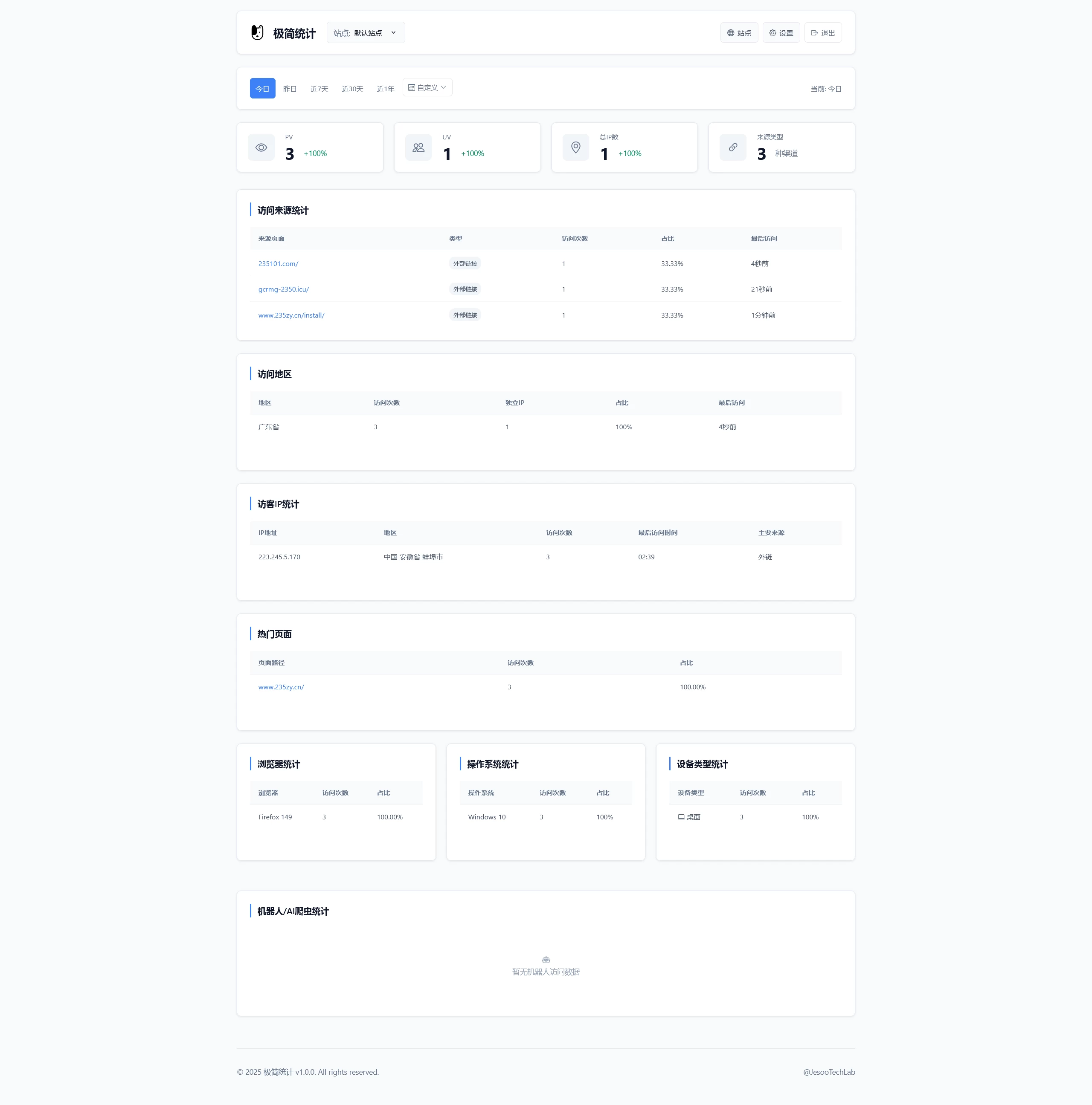 PHP网站统计系统源码 极简统计 支持本地部署 PHP网站统计系统源码 极简统计 支持本地部署
